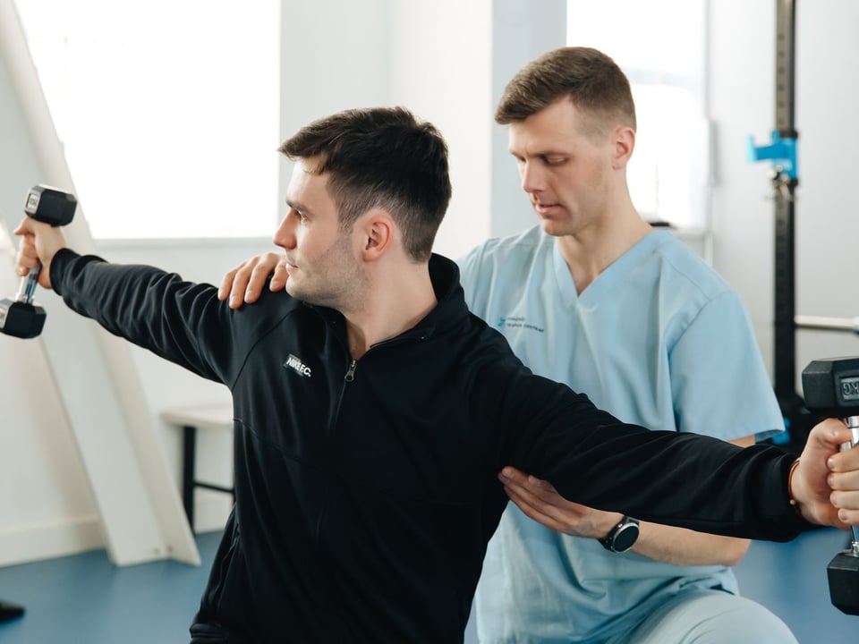 Physical therapy gym with exercise equipment
